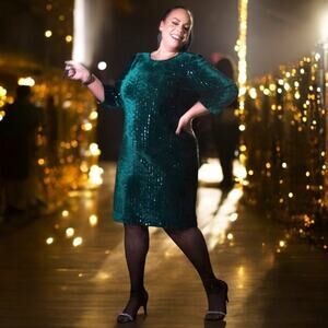 Lane Bryant Emerald Green Velvet Sequin Dress Size 16 new without tags